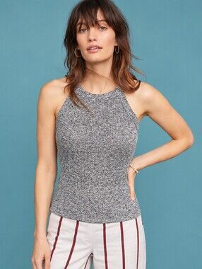 Anthropologie Maeve Harlan Knit Top Size Large Heathered Black & White
